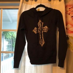 Black embellished sweatshirt w/a beautiful cross